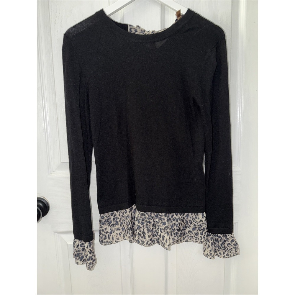 Kachel x Anthropologie Cashmere Blend Mix-Media Layered Sweater Sz 4 Black